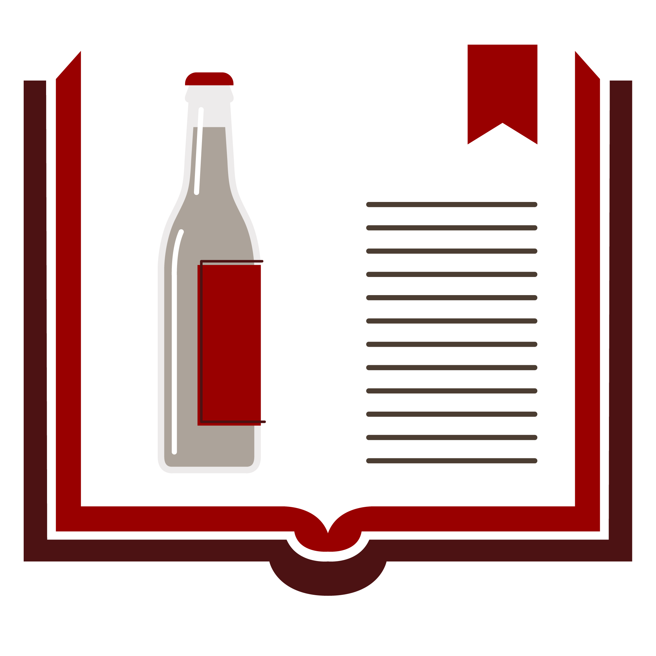 Illustration of open book with icon of alcohol bottle on page